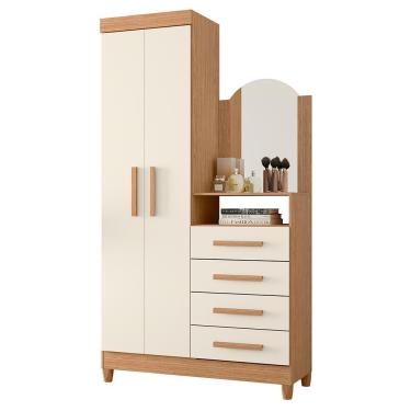 Imagem de Cômoda New Capri 2 Portas e 4 Gavetas com Espelho - Móveis Albatroz Freijó/Off White