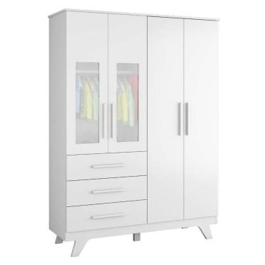 Imagem de Guarda Roupa Infantil Retrô 4 Portas com Janelas e 3 Gavetas - Móveis Peroba