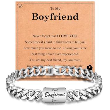 Imagem de Pulseira cubana de aço inoxidável, presente para filho, neto, sobrinho, irmão, pai, marido, tio, avô, namorado, Páscoa, formatura, Natal, Dia dos Namorados, Dia dos Pais, presentes de aniversário para