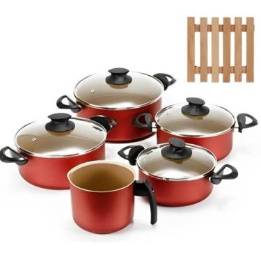 Imagem de Jogo De Panelas 05 Pçs Antiaderentes + 05 Descansos Panela - Marcolar