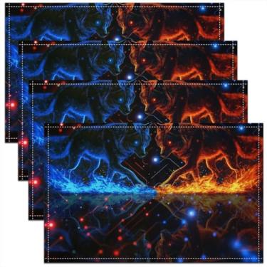 Imagem de Jogo americano solteiro de animais selvagens com estampa de lobos uivando, conjunto de 4 para crianças, animais, lobos, para cozinha, decoração de mesa de jantar, decoração de ambientes internos e