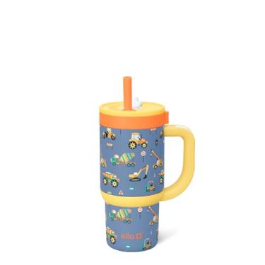 Imagem de Ello Oasis Copo infantil de aço inoxidável de 400 ml com alça e canudo retrátil, 100% à prova de vazamento, isolamento a vácuo de parede dupla, garrafa de água infantil para escola, livre de BPA