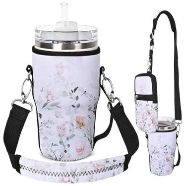 Imagem de AUPET Bolsa de transporte para garrafa de água adequada para copo Stanley Flowstate IceFlow Yeti de 30/20 /396.9 g, acessórios para copos com bolsa de telefone e alça (pássaro de flor, adequado para