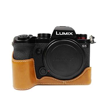 Imagem de Rieibi Capa para câmera Panasonic S5, meia capa de couro PU compatível com Panasonic Lumix DC-S5, DC-S5II, DC-S5IIX, marrom