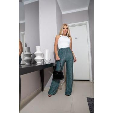 Imagem de Calça Pantalona Lurex - CYNDRA, Verde, 42