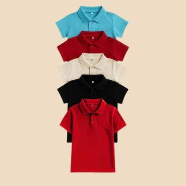 Imagem de Kit 5 Camisa Polo Infantil Masculina Básica com Gola Clássica e Botão 