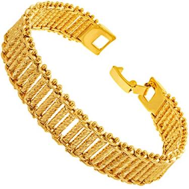 Imagem de LIFETIME JEWELRY Pulseira Riccio Bar banhada a ouro real 24k para mulheres e homens (10 mm e 13 mm), 9 inches, Metal, Sem pedras preciosas