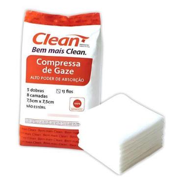 Imagem de Gaze Clean Compressa 13 Fios Pacote 100gr - 7,5 X 7,5cm Branca