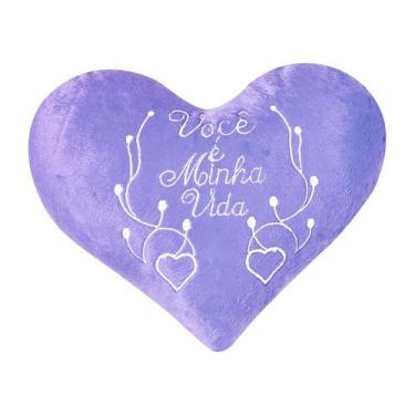 Imagem de Almofada Coração Pelúcia Velboa Bordado Frases Românticas - Vitor Bord