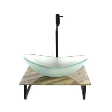 Imagem de Kit Cuba Vidro Oval 10Mm Jateada Tampo Vidro 40Cm X 40Cm