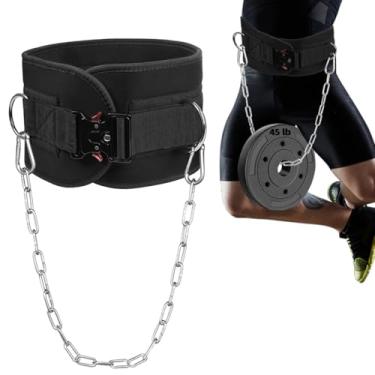 Imagem de SUNMEG Cinto fitness para halterofilismo – Cinto pesado para academia com corrente para pullup, agachamento, levantamento de peso e musculação – Aço resistente com suporte de neoprene confortável para