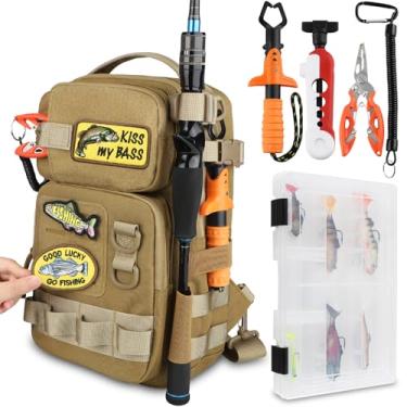 Imagem de Dovesun Mochila de equipamento de pesca com conjunto de ferramentas, bolsa de equipamento de estilingue e caixa de equipamentos 3600, carretel de linha de pesca, pegador de peixe, alicate, cordão, 6