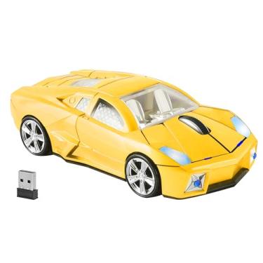 Imagem de Mouse de carro sem fio portátil legal em forma de carro esportivo sem fio com receptor USB luz LED 3 botões 1600 DPI 2,4 GHz óptico pequeno mouse sem fio para laptop, PC, desktop, Mac, presente