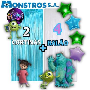 Imagem de Kit: MONSTRO SA 2 Cortinas Metalizada + 4 Balões Estrelas, Decoração, 