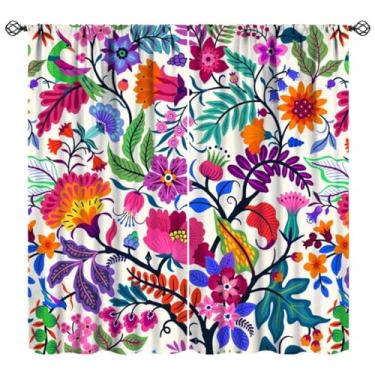 Imagem de Cortinas de janela florais boho para sala de estar, estilo folclórico moderno, colorido, paisley, abstrato, mandala, flor, folhas tropicais, vintage, primavera, plantas, cortinas para quarto, cozinha