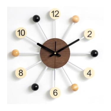 Imagem de Relógio de parede grande, moderno, silencioso, sem tique-taque, operado por bateria, 40 cm, decorativo, bola de madeira, quartzo, relógios para sala de estar, escritório, cozinha