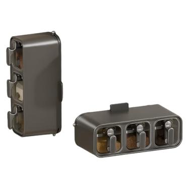 Imagem de Porta Temperos Acoplável a Parede Sem Furos, Fixação Adesiva e Vácuo de Ultrapressão, Organizador de Temperos, Impermeável e Resistente, Cozinha Moderna e Organizada. (Retangular 3 gavetas, Grande)