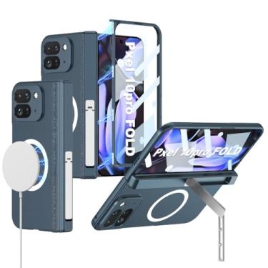 Imagem de HAOMRIYL Capa magnética para Google Pixel 10 Pro Fold, capa dobrável ajustável, protetor de tela para câmera integrada, capa à prova de choque, azul, dobra 10 Pro