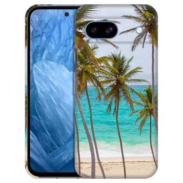 Imagem de GlamCase Capa para Google Pixel 8A 5G, Pixel 8A - Capa de telefone traseira com estampa de palmeira tropical na praia fina e elegante de plástico rígido de encaixe rígido para celular traseira de