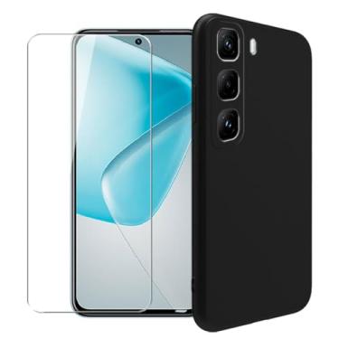 Imagem de WDMYLFTW Capa para Infinix Hot 50 Pro 4G + película protetora de tela de vidro temperado - Capa protetora de TPU (preta)