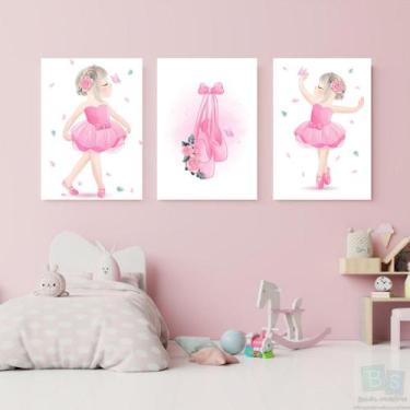 Imagem de Kit 3 Quadros Decorativos infantil Menina Bailarina 20x28 - Bs Quadros