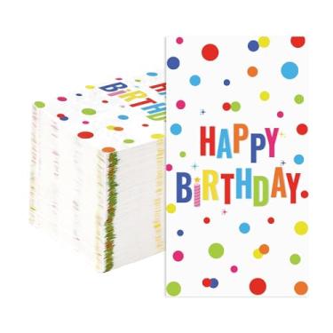 Imagem de 100 peças de guardanapos de papel coloridos de 3 camadas arco-íris colorido pontos de aniversário descartáveis toalhas de mão absorventes guardanapos de bolinhas para aniversário, coquetel, piquenique