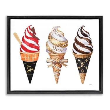 Imagem de Stupell Industries Arte de parede em tela flutuante com moldura preta de sorvete Glam Swirled por Amanda Greenwood, 25 x 31