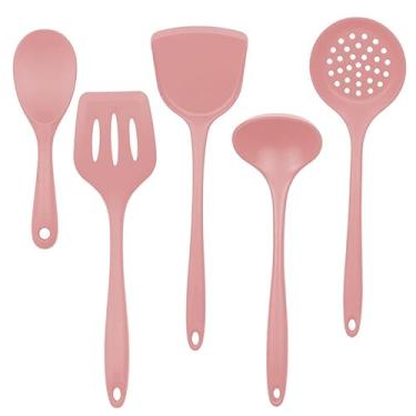 Imagem de Espátula de cozimento de cor pura, pá com fenda, 5 unidades/pacote, conjunto de utensílios de cozinha de silicone para cozinhar alimentos