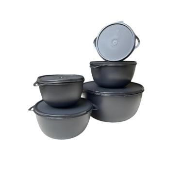 Imagem de Kit Com 5 Bowls Com Tampa Leve Freezer Máquina de Lavar e Micro-ondas Livre de BPA 500 ML, 1 Litro, 2,800 ML Vasilha de Plástico Redondo Premium Moderna Clean FONSES (Preto)