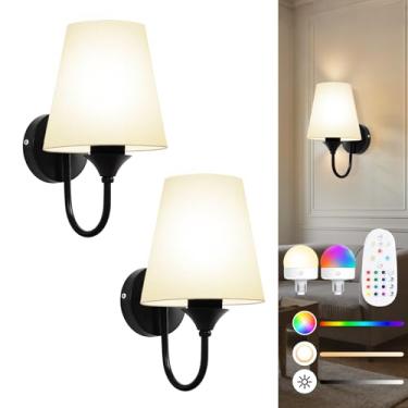 Imagem de CMTDRE Arandelas de parede, conjunto de dois, arandelas de parede reguláveis operadas por bateria sem fio com lâmpada recarregável de 13 cores 5200 mAh e controle remoto, luzes de parede para quarto