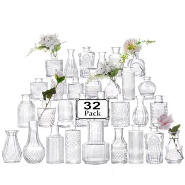 Imagem de HYRIXDIRECT Conjunto de vasos de vidro com 32 peças, pequeno vaso de vidro vintage, mini vasos para flores para casamento, festa, decoração de casa ou mesa