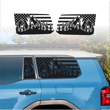 Imagem de Decalques pré-cortados para janela da bandeira americana aptos para Land Cruiser LC250 2024 – Adesivo de vidro lateral traseiro da bandeira da floresta – Sobreposição de vinil SUV Patriótico Outdoor
