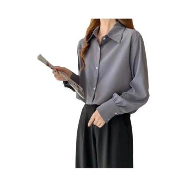 Imagem de Camisa Feminina Branca de Chiffon - Manga Comprida, Soltinha e Elegant