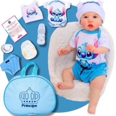 Imagem de Boneco Reborn Bebê Menino Saskia Stitch Realista Original de Silicone 