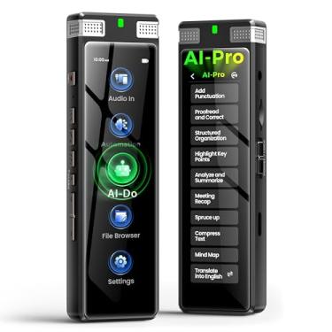 Imagem de Gravador de voz AI de 136 GB, gravador de voz digital TIMMKOO com reprodução, transcrição offline e resumo/mapa mental/base de tradução em tecnologia AI, gravador de áudio ativado por voz (prata)
