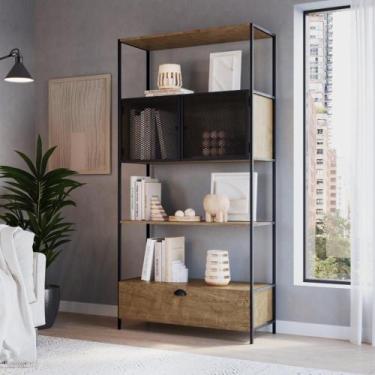 Imagem de Estante Industrial York com 2 Portas - Vermont/Preto - Artesano, Marro