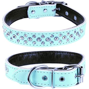 Imagem de haoyueer Coleira Para Cachorro Com Strass, Ajustável, Fofa, Brilhante, De Couro Macio, Diamantes Cristal, Filhotes Estimação (G, Azul Claro)