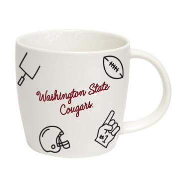 Imagem de Logo Brands NCAA Washington State Cougars 510 g Caneca de cerâmica em relevo – Xícara de café de grande capacidade com design esculpido durável - Cor do time de escrita para uso diário