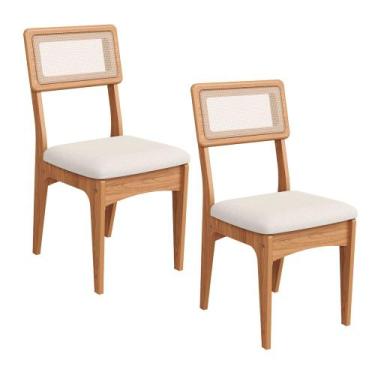 Imagem de Kit 2 Cadeiras 100% Mdf com Encosto em Palha Sintética - Freijó/Cesare