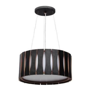 Imagem de Pendente Madeira Ripado Redondo 50x50cm - Adrilustres, Preto