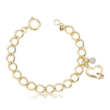Imagem de Pulseira com Pingente de Coração e Cristal Banhada em Ouro 18k - Prese