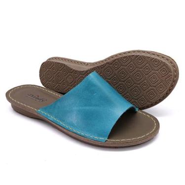 Imagem de Sandália Rasteirinha Feminina Couro Chinelo Confortável - DANDY, Azul,