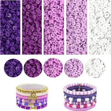 Imagem de Kit de fabricação de pulseiras de contas de argila com 4000 peças, espaçador de polímero de 6 mm, contas Heishi planas para fabricação de joias, colar e brincos (roxo)