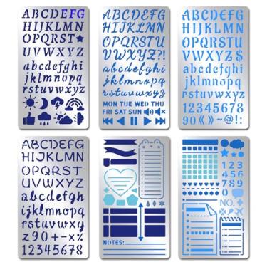 Imagem de INFUNLY 6 peças de estêncil de metal com número de letras, estêncil de alfabeto de aço inoxidável, 14 x 8,15 cm, calendário gravado, estêncil para gravação, pintura, desenho, scrapbook, marcador