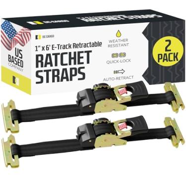 Imagem de DC Cargo Mall 2 alças retráteis rápidas e fáceis para pista E – 2,5 cm x 1,8 m – para barcos, quadriciclos, motocicletas – Amarração firme e segura para ETrack em trailers – Resistência à ruptura de 600 g