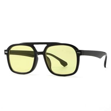 Imagem de VFDHN Óculos de sol retrô fashion feminino masculino praia clássico vintage festa ao ar livre (preto amarelo)