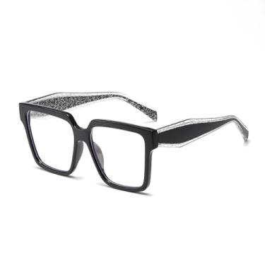 Imagem de VFDHN Armação de óculos grande com lentes para homens e mulheres (preto Galaxy)