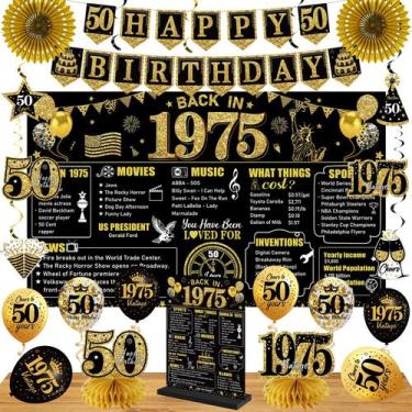 Imagem de Kit de decorações de aniversário Eiurteao 50th Black Gold 24 unidades