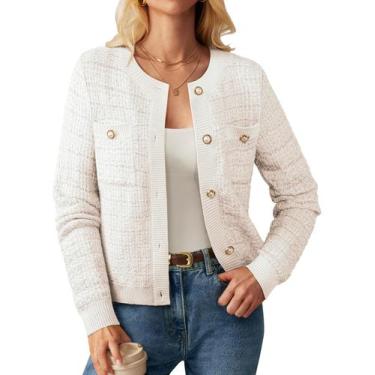 Imagem de Suéter de cardigã GRACE KARIN feminino de manga comprida branco