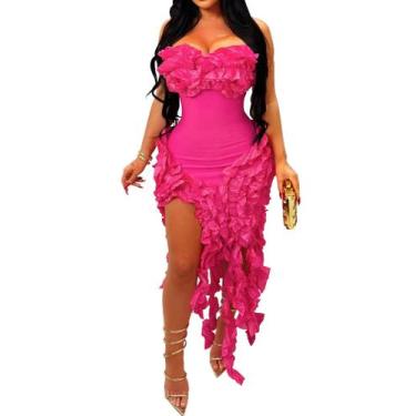 Imagem de Vestido feminino IYmoo Sexy Ruffle Bodycon Club Rose Red Tamanho M